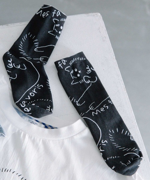 POU DOU DOU（プードゥドゥ）の「総柄インクジェットプリント靴下（ソックス/靴下・レディース・ホワイト/ブラック/オフホワイト/その他10/その他11/スミクロ・8）」の4枚目の写真