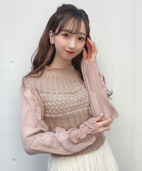 titty&Co. PETIT(ティティアンドコープティ)の「【titty&Co.PETIT】シフォンスリーブプチハイニットトップス(ニット/セーター・レディース・ホワイト/ブラック/ベージュ/ピンク・FREE)」の4枚目の写真