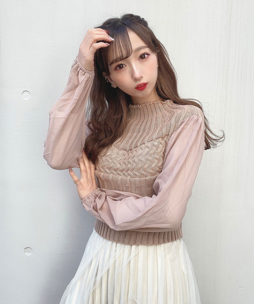 titty&Co. PETIT(ティティアンドコープティ)の「【titty&Co.PETIT】シフォンスリーブプチハイニットトップス(ニット/セーター・レディース・ホワイト/ブラック/ベージュ/ピンク・FREE)」の8枚目の写真