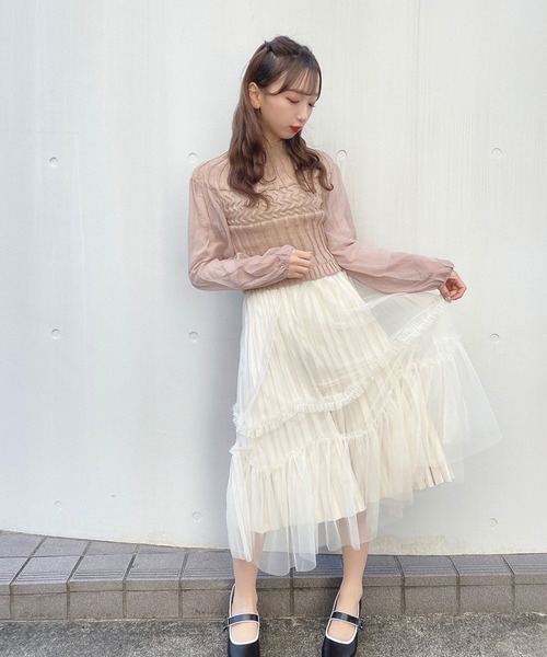 titty&Co. PETIT(ティティアンドコープティ)の「【titty&Co.PETIT】シフォンスリーブプチハイニットトップス(ニット/セーター・レディース・ホワイト/ブラック/ベージュ/ピンク・FREE)」の10枚目の写真