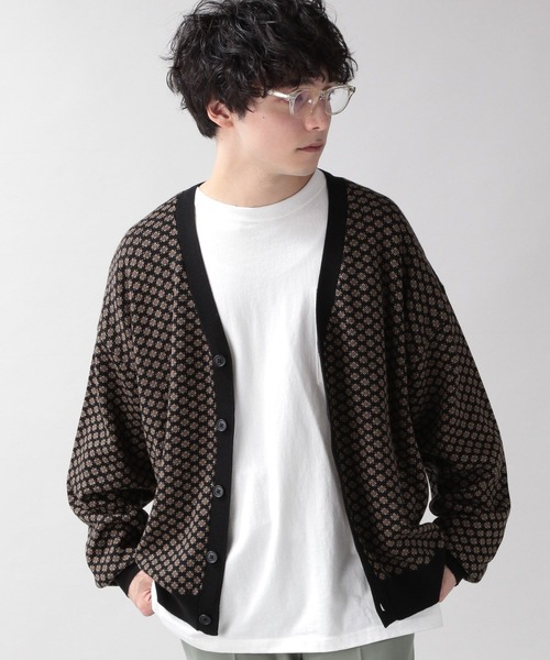 RAGEBLUE（レイジブルー）の「コモン柄ニットカーディガン/264665（カーディガン/ボレロ・メンズ・ブラック/パープル/ライトグリーン・MEDIUM/LARGE）」の4枚目の写真