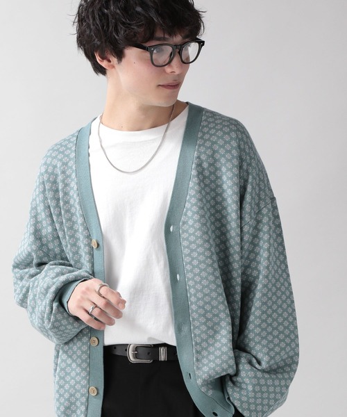 RAGEBLUE（レイジブルー）の「コモン柄ニットカーディガン/264665（カーディガン/ボレロ・メンズ・ブラック/パープル/ライトグリーン・MEDIUM/LARGE）」の13枚目の写真