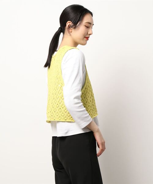 cardo fabrica（カルドファブリカ）の「リリヤーン透かし編みショート丈ベスト（ベスト・レディース・ホワイト/イエロー・FREE）」の12枚目の写真