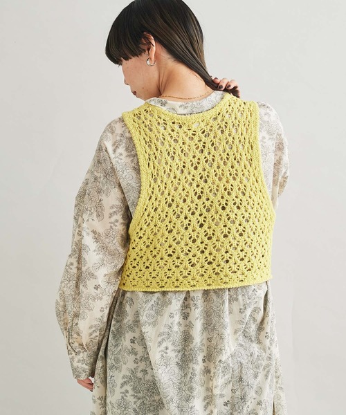 cardo fabrica（カルドファブリカ）の「リリヤーン透かし編みショート丈ベスト（ベスト・レディース・ホワイト/イエロー・FREE）」の10枚目の写真