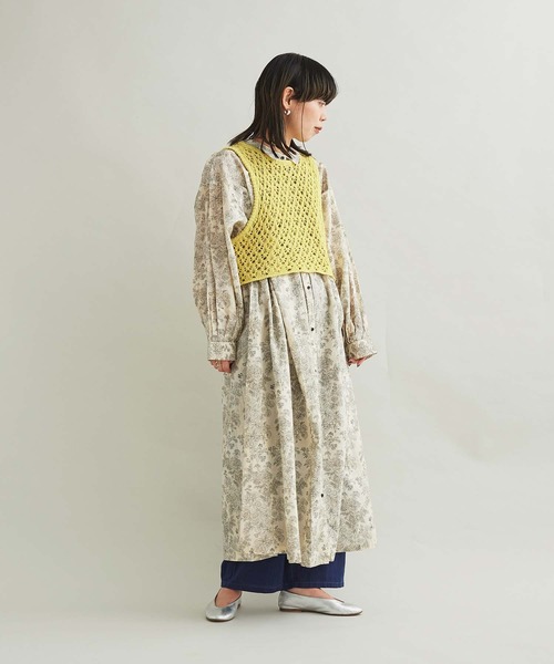 cardo fabrica（カルドファブリカ）の「リリヤーン透かし編みショート丈ベスト（ベスト・レディース・ホワイト/イエロー・FREE）」の4枚目の写真