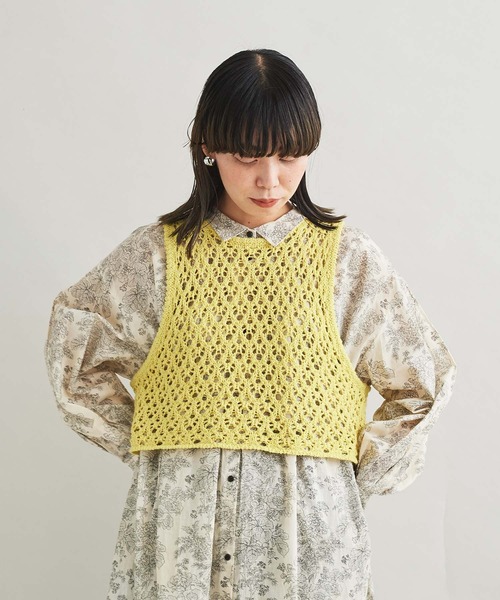 cardo fabrica（カルドファブリカ）の「リリヤーン透かし編みショート丈ベスト（ベスト・レディース・ホワイト/イエロー・FREE）」の16枚目の写真