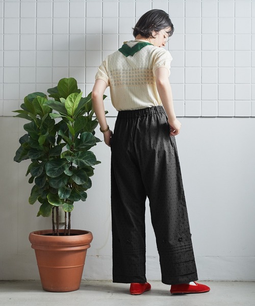 bulle de savon(ビュルデサボン)の「●dotジャガード お花付きタックパンツ(その他パンツ・レディース・ブラック/ホワイト・FREE)」の7枚目の写真