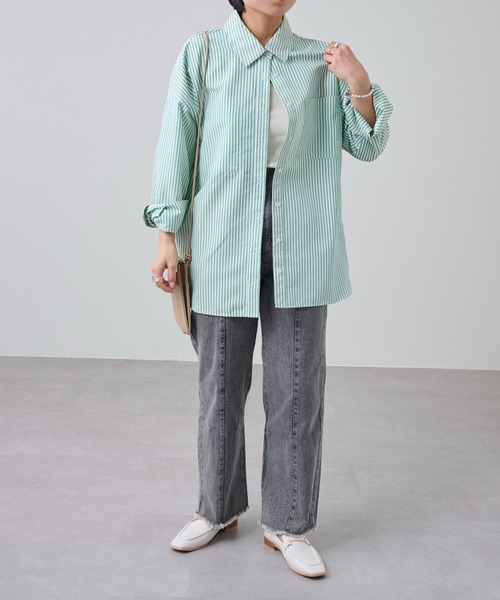 COLONY 2139（コロニートゥーワンスリーナイン）の「【新色追加】ストライプ長袖シャツ / カラーストライプビッグシャツ（シャツ/ブラウス・レディース・ブルー/グリーン/ブルー系その他/ピンク/オレンジ・FREE）」の9枚目の写真