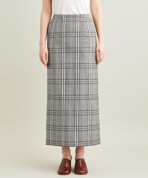 BEAUTY&YOUTH◆麻混チェックバックスリット タイトスカート◆レッド系Ｌ BEAUTY&YOUTH UNITED ARROWS（ビューティーアンドユース
