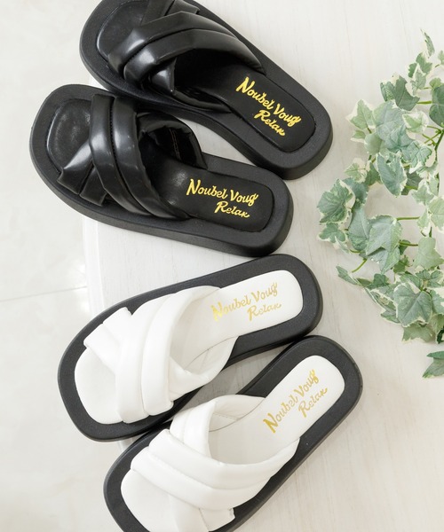 Noubel Voug Relax（ヌーベルヴォーグリラックス）の「ボリュームクロス厚底パデットサンダル（サンダル・レディース・ホワイト/ブラック/サックスブルー・S/M/L/LL）」の5枚目の写真