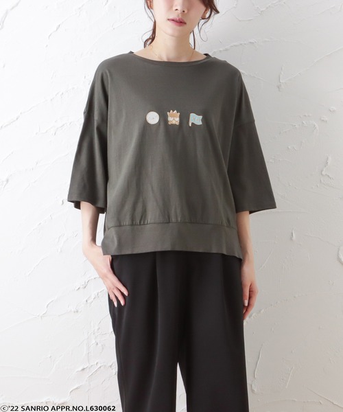 sanrio(サンリオ)の「サンリオ3連キャラ刺繍デザインTシャツ(Tシャツ/カットソー・レディース・ホワイト/ベージュ/チャコール/サックスブルー・フリー)」の3枚目の写真
