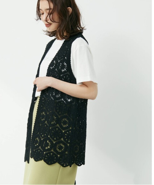 Furryrate（ファーリーレート）の「・furry rate カギ針ロングベスト（ベスト・レディース・ブラック/アイボリー/ライトブラウン・FREE）」の2枚目の写真