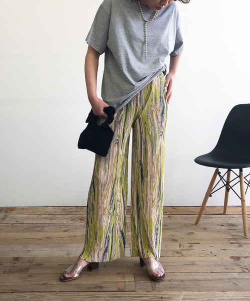 Kotoe（コトエ）の「【セルフカット可能】 レディース カラー マーブル柄 デザイン プリーツパンツ（その他パンツ・レディース・ブラック/ピンク/イエロー/ライトパープル/ライトブラック/ライトグリーン・L/M/FREE）」の8枚目の写真