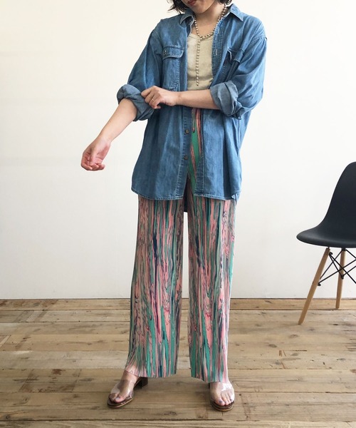 Kotoe（コトエ）の「【セルフカット可能】 レディース カラー マーブル柄 デザイン プリーツパンツ（その他パンツ・レディース・ブラック/ピンク/イエロー/ライトパープル/ライトブラック/ライトグリーン・L/M/FREE）」の9枚目の写真