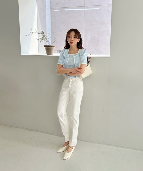 by muni:r（バイ ムニール）の「ツイード配色キャミソール＋カーディガンセット（カーディガン/ボレロ・レディース・ブラック/ブルー/アイボリー・FREE）」の10枚目の写真