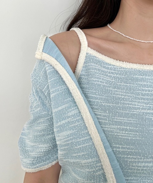 by muni:r（バイ ムニール）の「ツイード配色キャミソール＋カーディガンセット（カーディガン/ボレロ・レディース・ブラック/ブルー/アイボリー・FREE）」の15枚目の写真