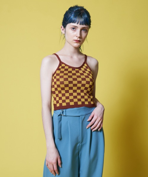 Solace（ソレイス）の「配色チェックベアキャミ（キャミソール・レディース・イエロー/グリーン・FREE）」の2枚目の写真