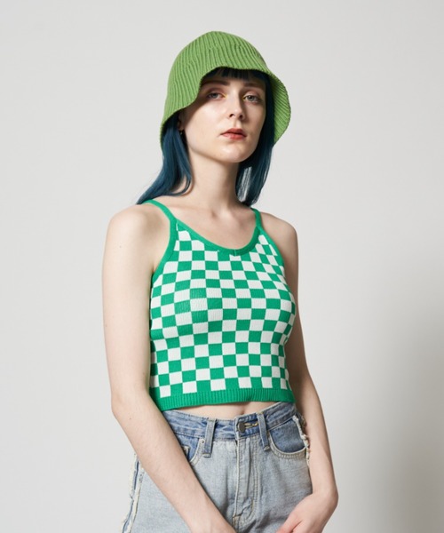 Solace（ソレイス）の「配色チェックベアキャミ（キャミソール・レディース・イエロー/グリーン・FREE）」の3枚目の写真