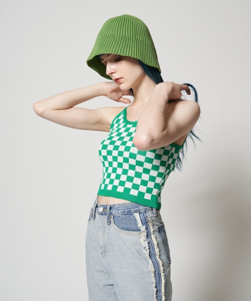 Solace（ソレイス）の「配色チェックベアキャミ（キャミソール・レディース・イエロー/グリーン・FREE）」の5枚目の写真