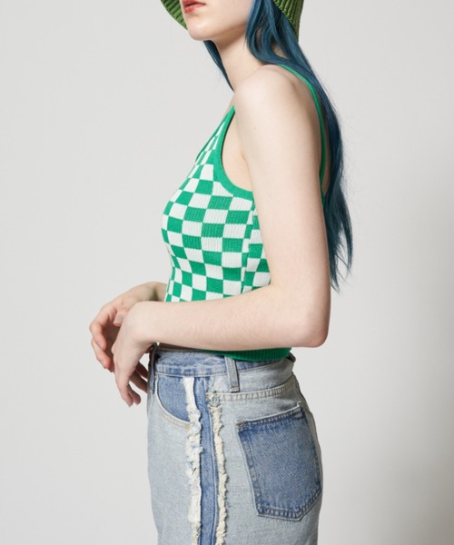 Solace（ソレイス）の「配色チェックベアキャミ（キャミソール・レディース・イエロー/グリーン・FREE）」の6枚目の写真