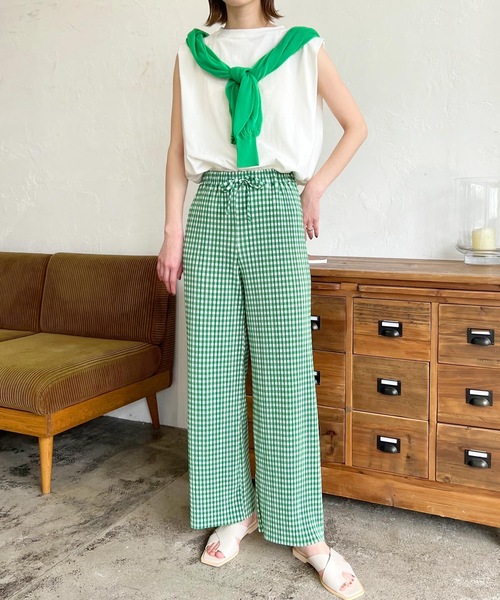 LIAN（リアン）の「ギンガムチェックプリーツパンツ（その他パンツ・レディース・ブラック/グリーン・FREE）」の6枚目の写真
