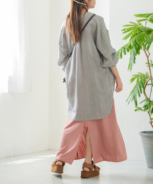 Crisp（クリスプ）の「リブカットフレアワンピース（ワンピース・レディース・ブラウン/ピンク・FREE）」の4枚目の写真