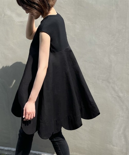 tシャツ 「2025SS」裾フレアスカラップドッキングカットソー レディース ELFRANK（エルフランク）の「裾フレアドッキングスカラップ