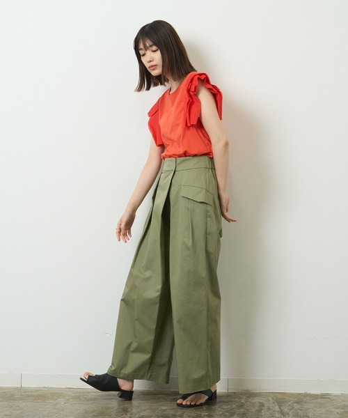 HERENCIA（ヘレンチア）の「アシンメトリー ラップ風 ワイドタックパンツ（その他パンツ・レディース・ベージュ/ライトカーキ・MEDIUM）」の20枚目の写真