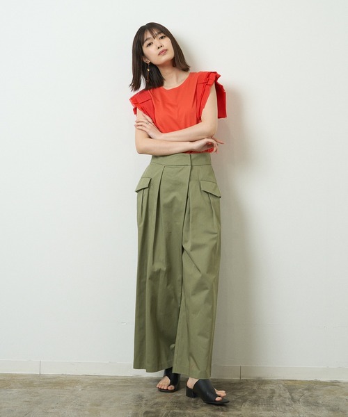 HERENCIA（ヘレンチア）の「アシンメトリー ラップ風 ワイドタックパンツ（その他パンツ・レディース・ベージュ/ライトカーキ・MEDIUM）」の11枚目の写真