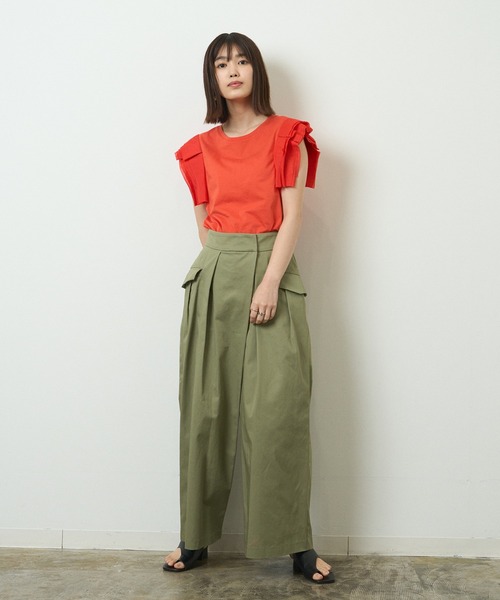 HERENCIA（ヘレンチア）の「アシンメトリー ラップ風 ワイドタックパンツ（その他パンツ・レディース・ベージュ/ライトカーキ・MEDIUM）」の14枚目の写真