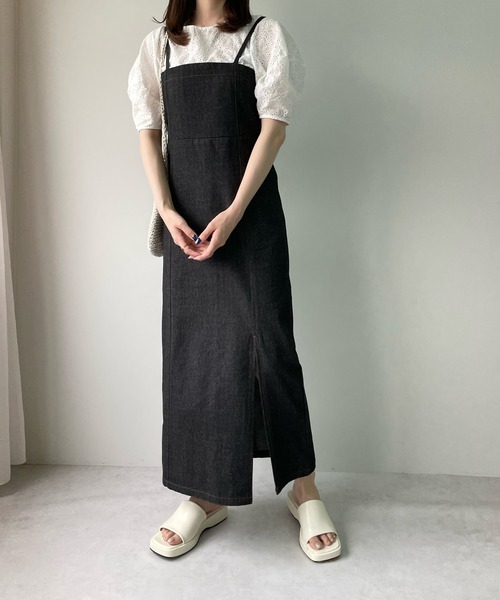 LE MORE（リモア）の「デニムキャミワンピ（ワンピース・レディース・ネイビー/ブラック/アイボリー・FREE）」の4枚目の写真