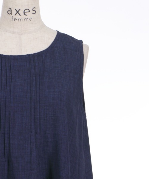 axes femme(アクシーズファム)の「麻調ピンタックAラインワンピース(ワンピース・レディース・グレイッシュベージュ/サックスブルー/ネイビー・FREE)」の21枚目の写真