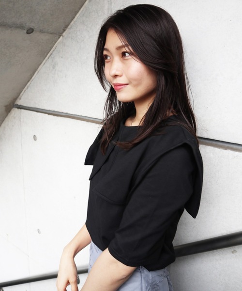 Brownie（ブラウニー）の「Brownie スクエアーカラー五分袖プルオーバー（Tシャツ/カットソー・レディース・ブラック/オフホワイト/ホワイト×ブラック/グリーン系その他・FREE）」の16枚目の写真