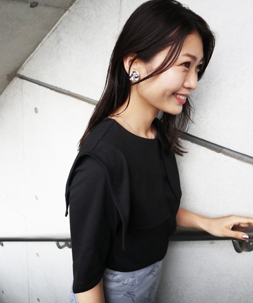 Brownie（ブラウニー）の「Brownie スクエアーカラー五分袖プルオーバー（Tシャツ/カットソー・レディース・ブラック/オフホワイト/ホワイト×ブラック/グリーン系その他・FREE）」の17枚目の写真
