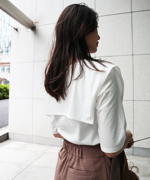 Brownie（ブラウニー）の「Brownie スクエアーカラー五分袖プルオーバー（Tシャツ/カットソー・レディース・ブラック/オフホワイト/ホワイト×ブラック/グリーン系その他・FREE）」の6枚目の写真