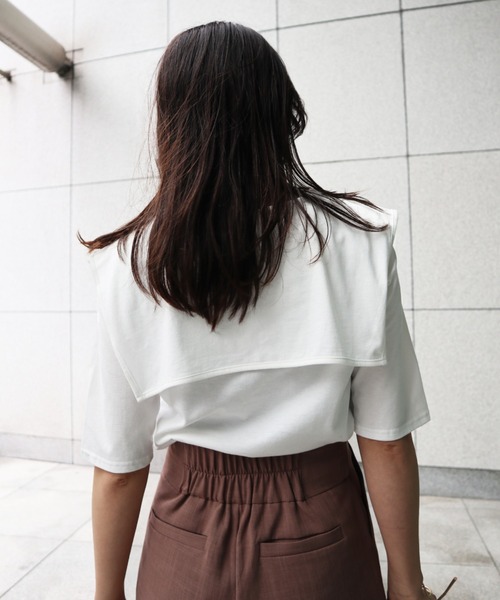 Brownie（ブラウニー）の「Brownie スクエアーカラー五分袖プルオーバー（Tシャツ/カットソー・レディース・ブラック/オフホワイト/ホワイト×ブラック/グリーン系その他・FREE）」の7枚目の写真