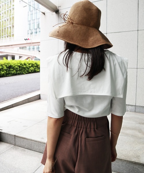 Brownie（ブラウニー）の「Brownie スクエアーカラー五分袖プルオーバー（Tシャツ/カットソー・レディース・ブラック/オフホワイト/ホワイト×ブラック/グリーン系その他・FREE）」の9枚目の写真