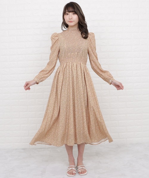 パフスリーブ フリル ワンピース フレア ロング 花柄ワンピース オフショルダー パフスリーブ キャミソール
