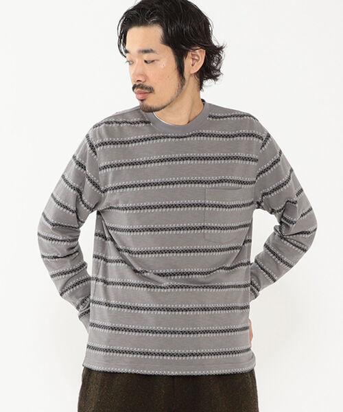 BEAMS PLUS(ビームスプラス)の「BEAMS PLUS / ジャカード ストライプ ポケット Tシャツ(Tシャツ/カットソー・メンズ・オリーブ/グレー/ネイビー・XL/M/S/L)」の10枚目の写真