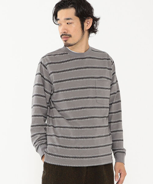 BEAMS PLUS(ビームスプラス)の「BEAMS PLUS / ジャカード ストライプ ポケット Tシャツ(Tシャツ/カットソー・メンズ・オリーブ/グレー/ネイビー・XL/M/S/L)」の11枚目の写真