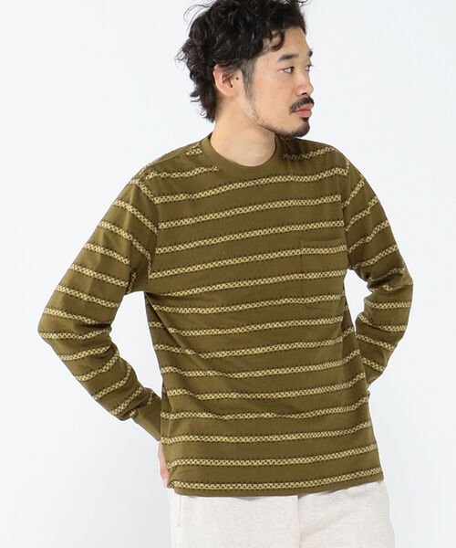 BEAMS PLUS(ビームスプラス)の「BEAMS PLUS / ジャカード ストライプ ポケット Tシャツ(Tシャツ/カットソー・メンズ・オリーブ/グレー/ネイビー・XL/M/S/L)」の12枚目の写真