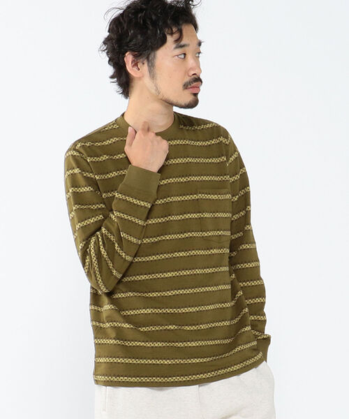 BEAMS PLUS(ビームスプラス)の「BEAMS PLUS / ジャカード ストライプ ポケット Tシャツ(Tシャツ/カットソー・メンズ・オリーブ/グレー/ネイビー・XL/M/S/L)」の13枚目の写真