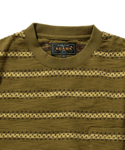 BEAMS PLUS(ビームスプラス)の「BEAMS PLUS / ジャカード ストライプ ポケット Tシャツ(Tシャツ/カットソー・メンズ・オリーブ/グレー/ネイビー・XL/M/S/L)」の22枚目の写真