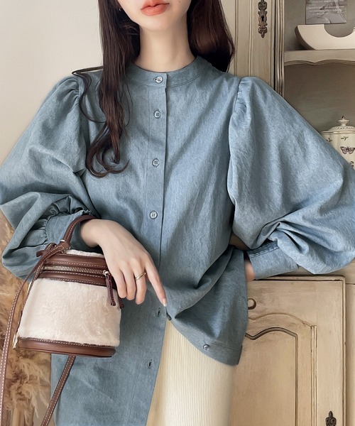 classicalelf(クラシカルエルフ)の「大人可愛く好印象♪綿100、3wayコード刺繍ビッグカラーダンガリーブラウス(取り外し可能)(シャツ/ブラウス・レディース・インディゴブルー/ブルー・SMALL/MEDIUM/LARGE/X-LARGE)」の9枚目の写真