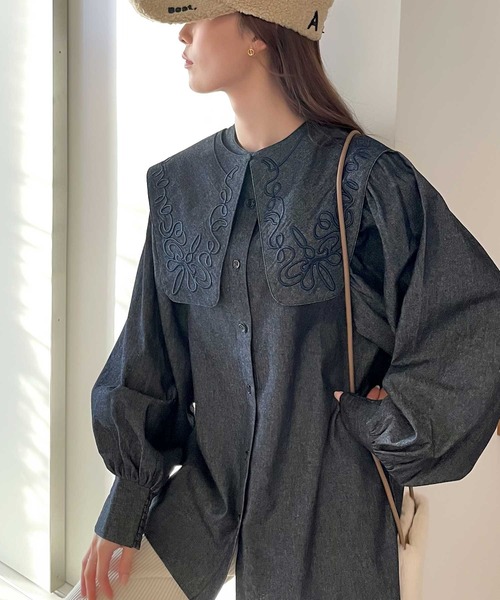 classicalelf(クラシカルエルフ)の「大人可愛く好印象♪綿100、3wayコード刺繍ビッグカラーダンガリーブラウス(取り外し可能)(シャツ/ブラウス・レディース・インディゴブルー/ブルー・SMALL/MEDIUM/LARGE/X-LARGE)」の16枚目の写真