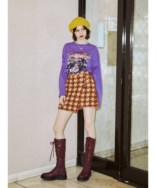 jouetie（ジュエティ）の「チェックパターンニットスカート【セットアップ対応】（スカート・レディース・ピンク/イエロー/グレー・MEDIUM）」の7枚目の写真