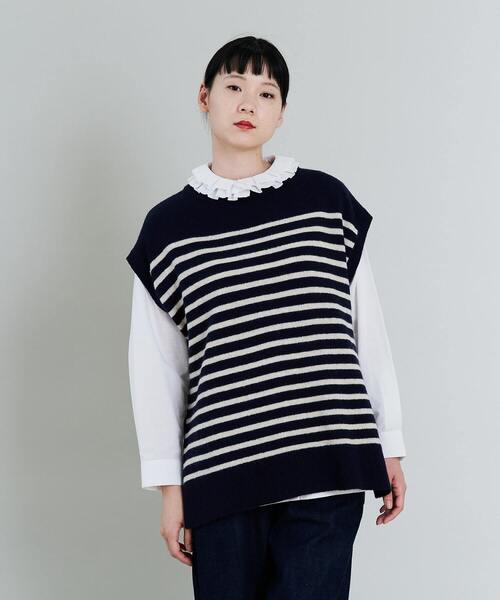 conges payes ADIEU TRISTESSE（コンジェ ペイエ アデュートリステス）の「ラムナイロンマリンボーダーベスト（ベスト・レディース・ベージュ系その他/ブルー系その他・FREE）」の2枚目の写真