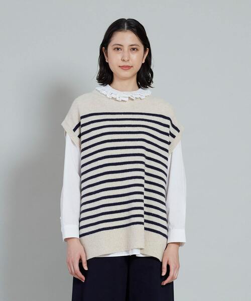 conges payes ADIEU TRISTESSE（コンジェ ペイエ アデュートリステス）の「ラムナイロンマリンボーダーベスト（ベスト・レディース・ベージュ系その他/ブルー系その他・FREE）」の6枚目の写真