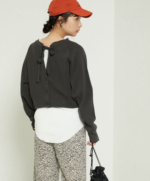 FREAK'S STORE（フリークスストア）の「サカリバリメイク風カーディガン(2wayカーディガン)（カーディガン/ボレロ・レディース・チャコールグレー/オフホワイト/オリーブ/ピンク・ﾌﾘ-）」の7枚目の写真
