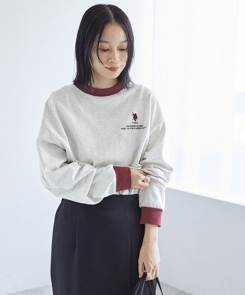 U.S. POLO ASSN.(ユーエスポロアッスン)の「U.S. POLO ASSN. /ユーエスポロアッスン 別注 オーバーサイズ 刺繍ロゴリンガー配色ロングTシャツ(Tシャツ/カットソー・レディース・オフホワイト/アイボリー系2/アイボリー系1/杢グレー/ホワイト系・FREE)」の4枚目の写真